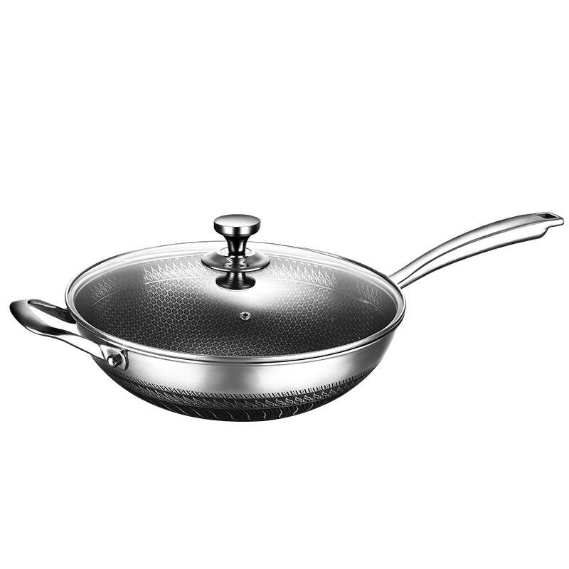 翰乐 不锈钢蜂窝不粘锅双面屏 双面蜂窝浪花 HL-C15 32cm