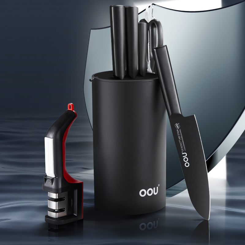 OOU黑刃三代抗菌厨房刀具套装抗菌家用菜刀坎切刀剪刀水果刀7件套刀