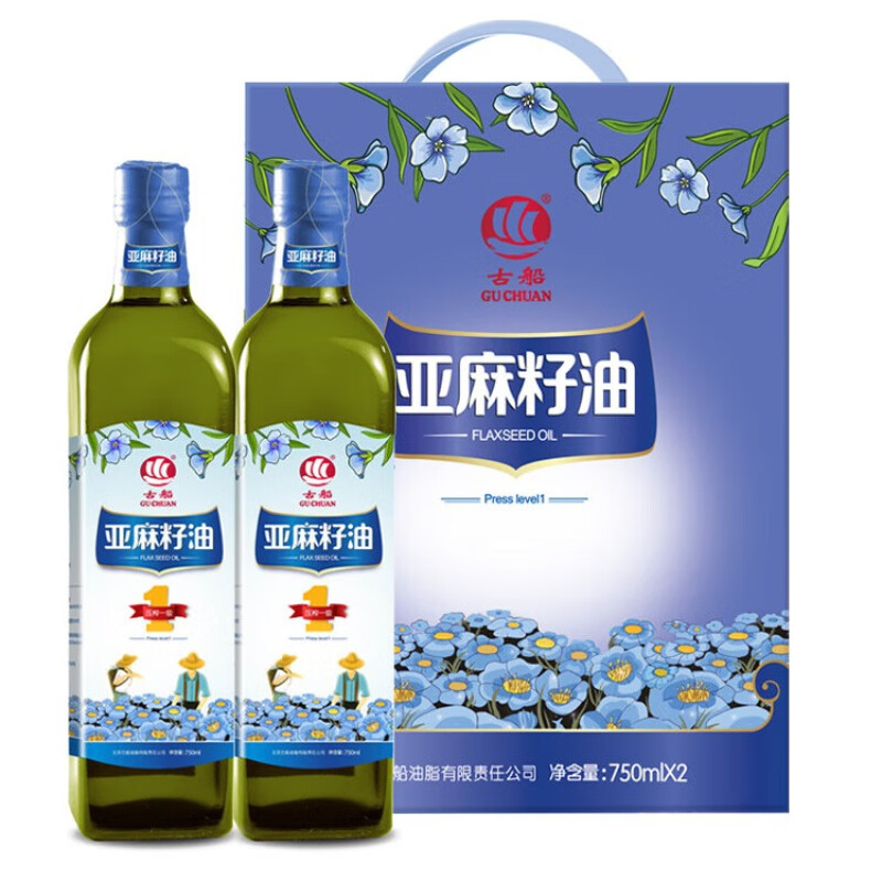 首农古船一级压榨亚麻籽油750ml*2瓶礼盒装