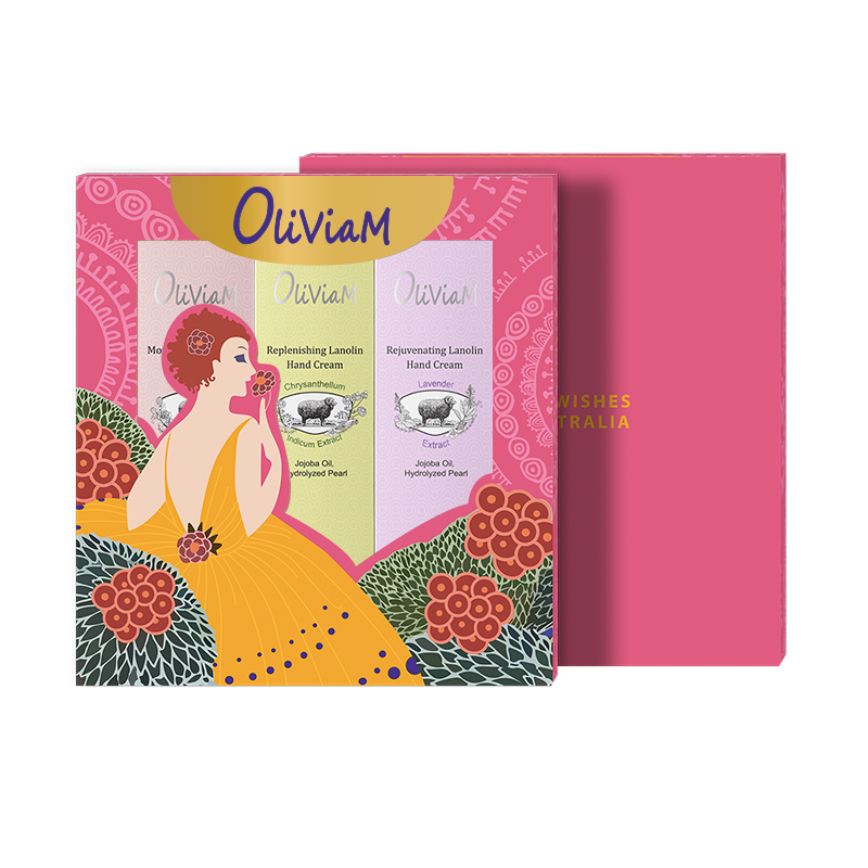 OLIVIAM澳莉维亚 玫瑰洋甘菊薰衣草手霜 花仙子护手霜三件套