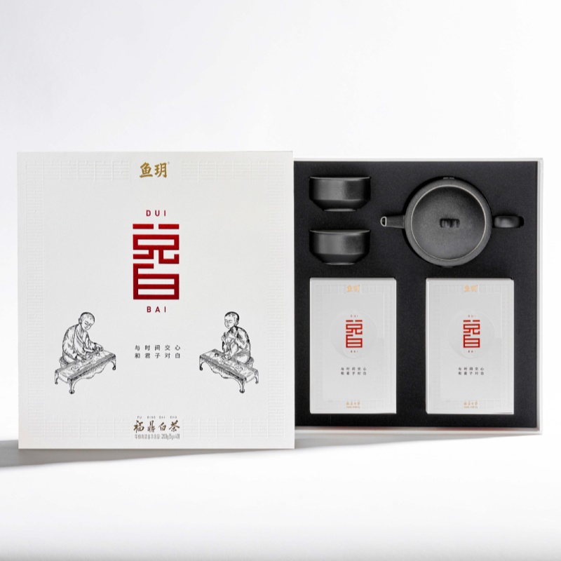 鱼玥兑白礼盒套装 商务礼2015年正宗福鼎白茶春寿眉 茶具一壶两杯