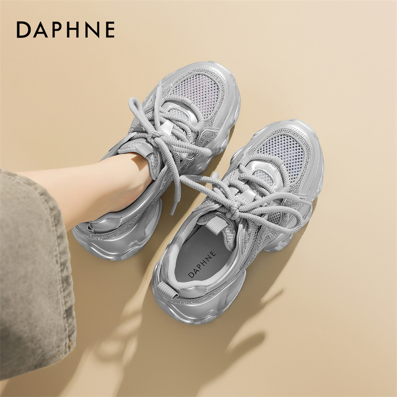 代发Daphne/达芙妮老爹鞋女夏季网面透气2025新款厚底增高休闲运动鞋