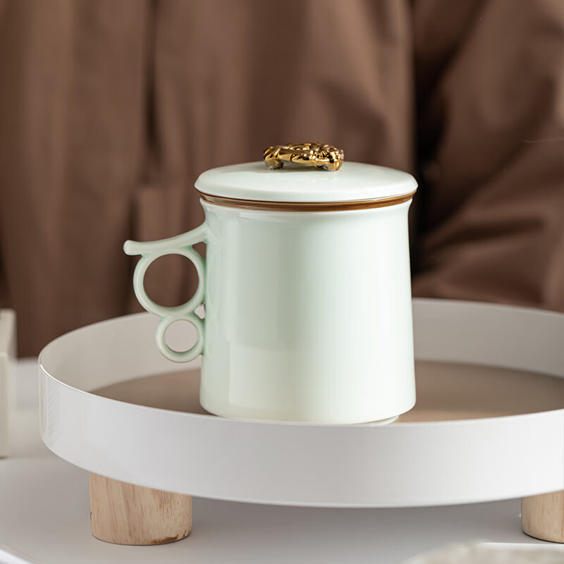 源头兰台首选螭龙百适杯单杯精致陶瓷办公室水杯半手工陶瓷茶杯带茶漏茶水分离