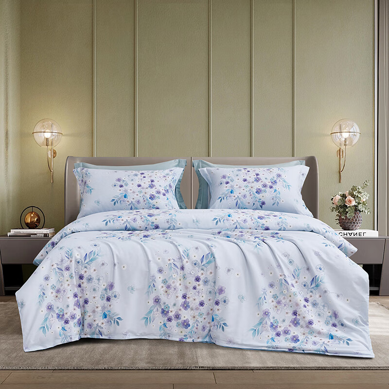 梦洁家纺【团购】四件套 纯棉印花四件套：紫妍花开 床单款 （被套200*230cm）