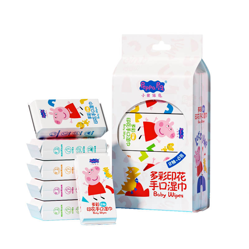 代发怡恩贝小猪佩奇湿纸巾小包便携婴幼儿童手口专用印花湿巾纸随身装
