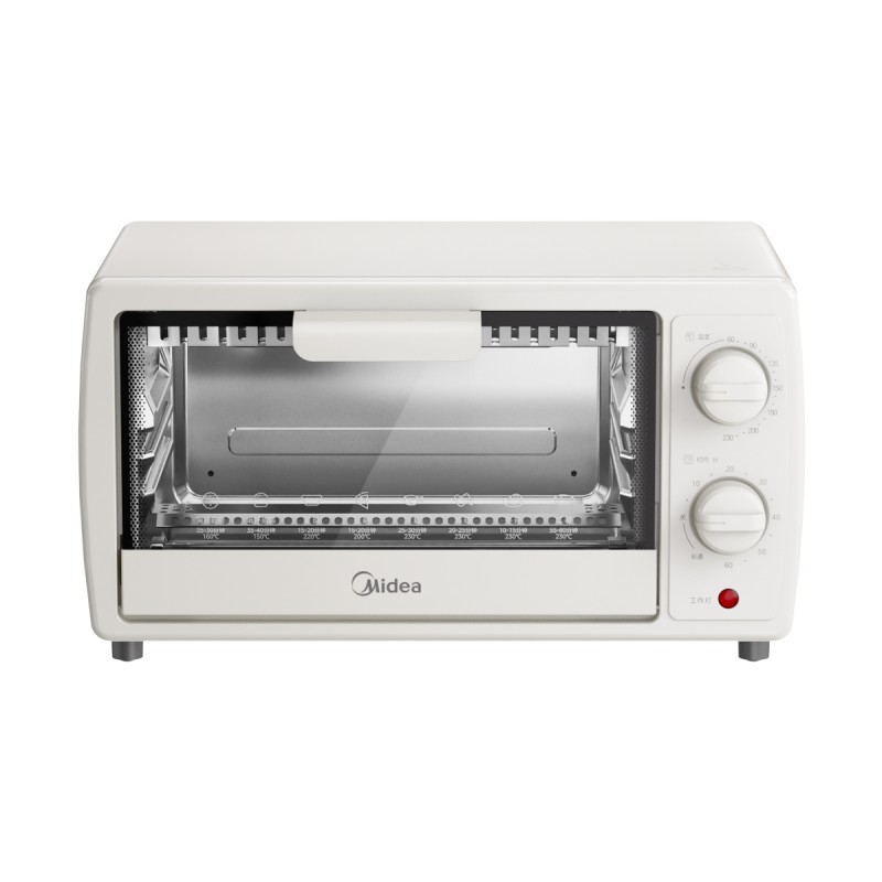 代发美的电烤箱旋钮控制容量10L-12L极简操作60-230℃宽幅调温上下加热金属烤管 PT10X1(S) (浅杏) 10L