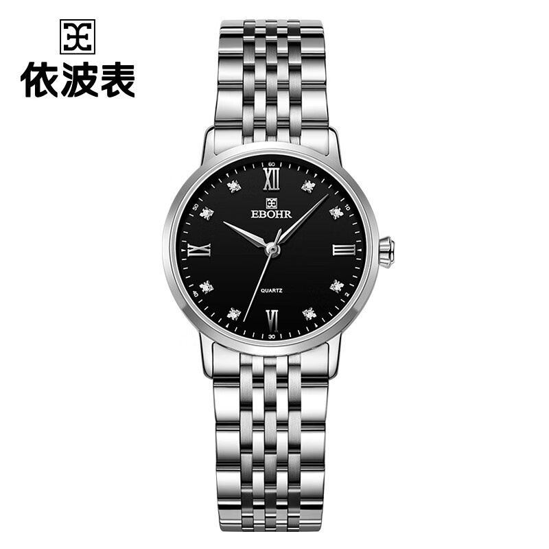 依波时代元素系列 石英表防水钢带手表女表黑盘 50290321