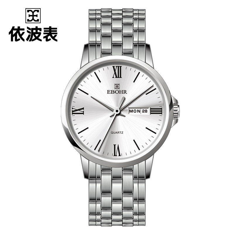 依波(EBOHR)手表简约防水钢带手表石英腕表情侣表7033