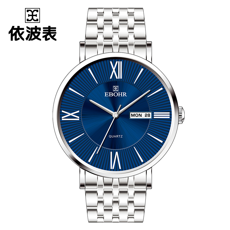 依波手表男女款情侣款 简约情侣石英手表蓝面钢带70320