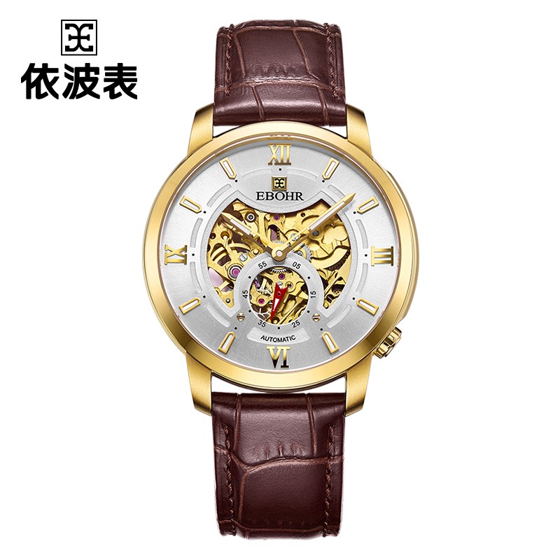 依波时尚全镂空小秒盘自动机械皮带防水商务男表 36380138