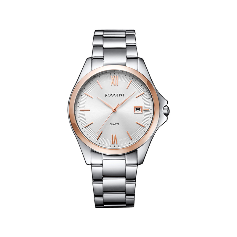 罗西尼（ROSSINI）情侣手表简约日历钢带石英机心男表女表