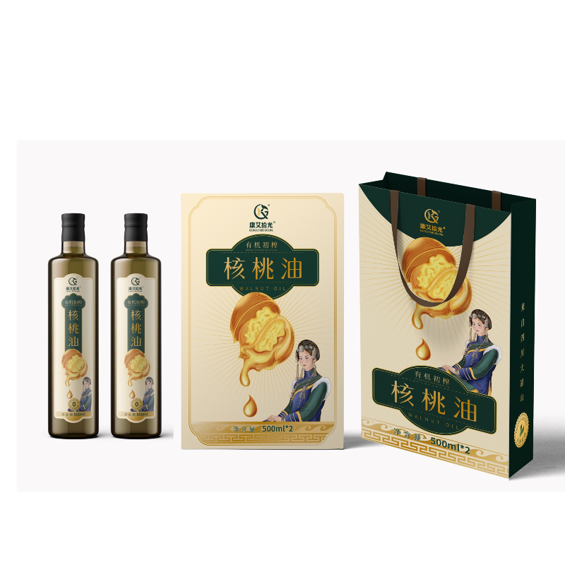 康艾拾光有机初榨核桃油500ml*2手提袋款