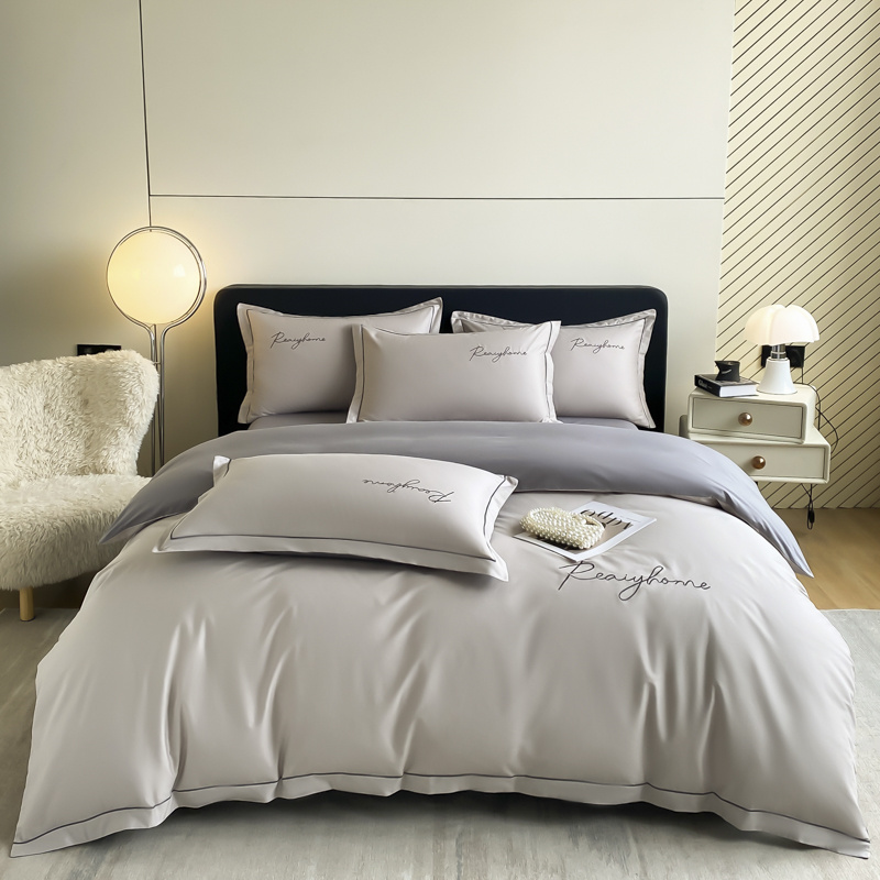 代发啄木鸟（PLOVER）40S长绒棉绣花四件套-高级灰ZMN-CRM010（适合1.8M/1.5M床）