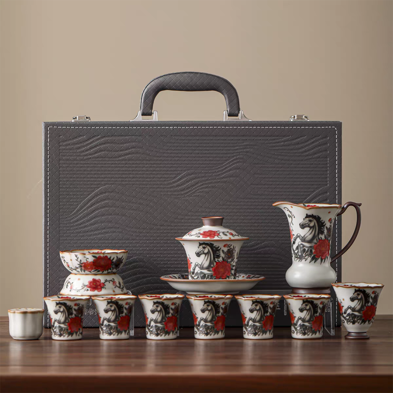 鹏翼马到成功亚黄汝瓷茶具PE1