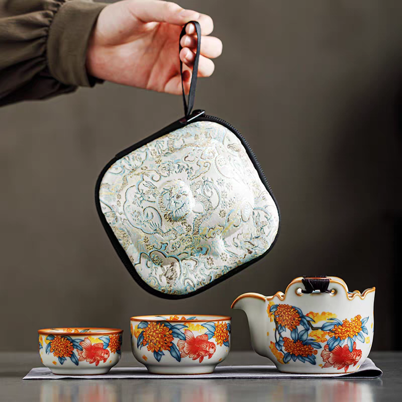 鹏翼金桂献鲤旅行茶具PE5