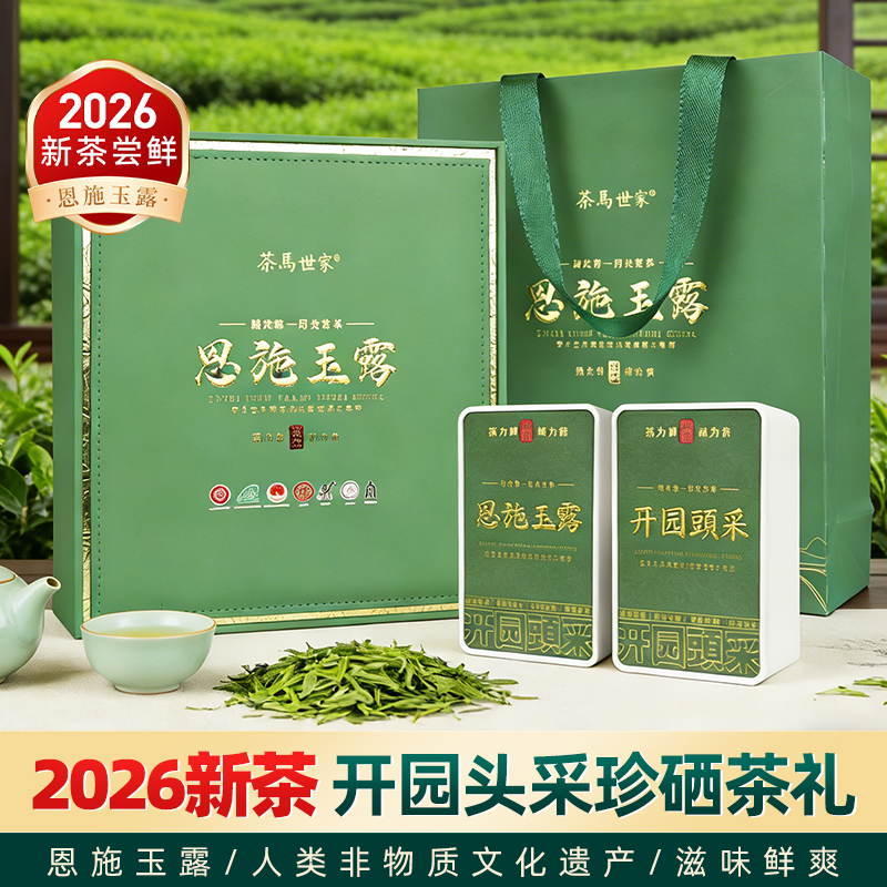 茶马世家恩施玉露头采蒸含硒特级皮纹礼盒装200g