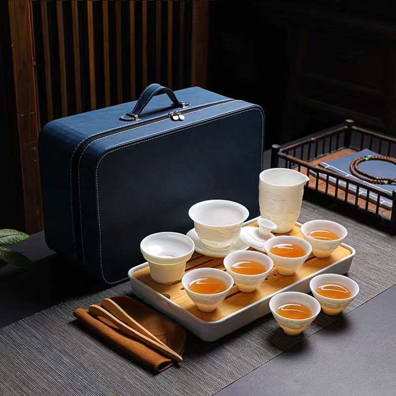 鹏翼13头盛世龙腾浮雕旅行茶具大套装PE22