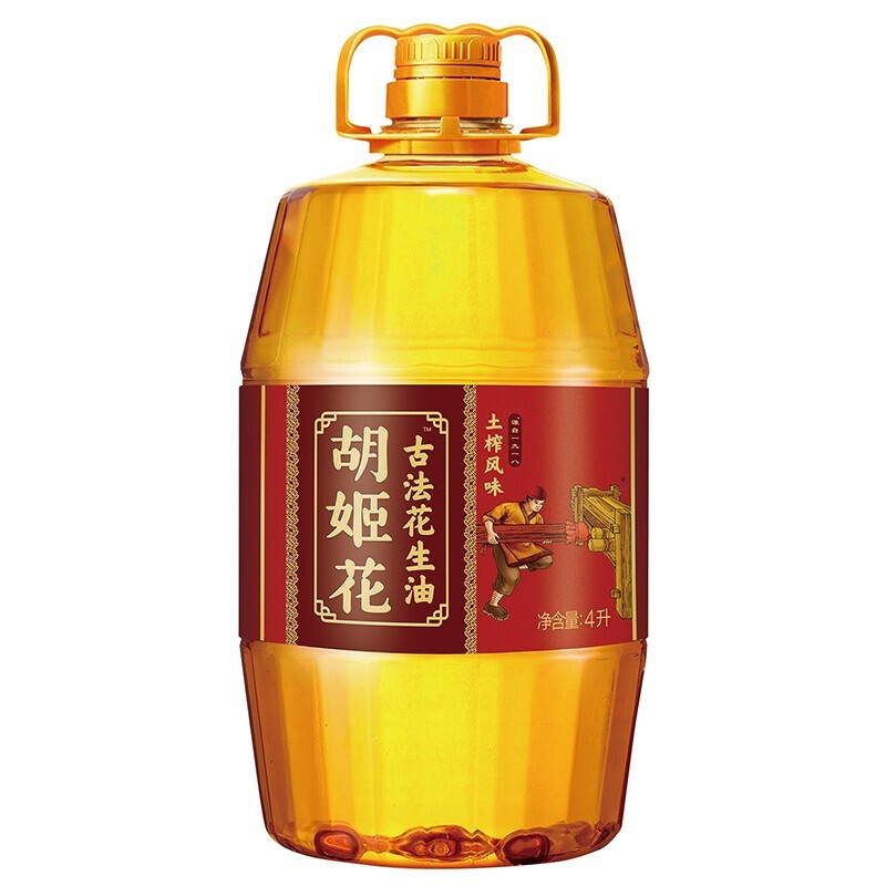 胡姬花古法土榨风味花生油 食用油 压榨一级 4L*1桶