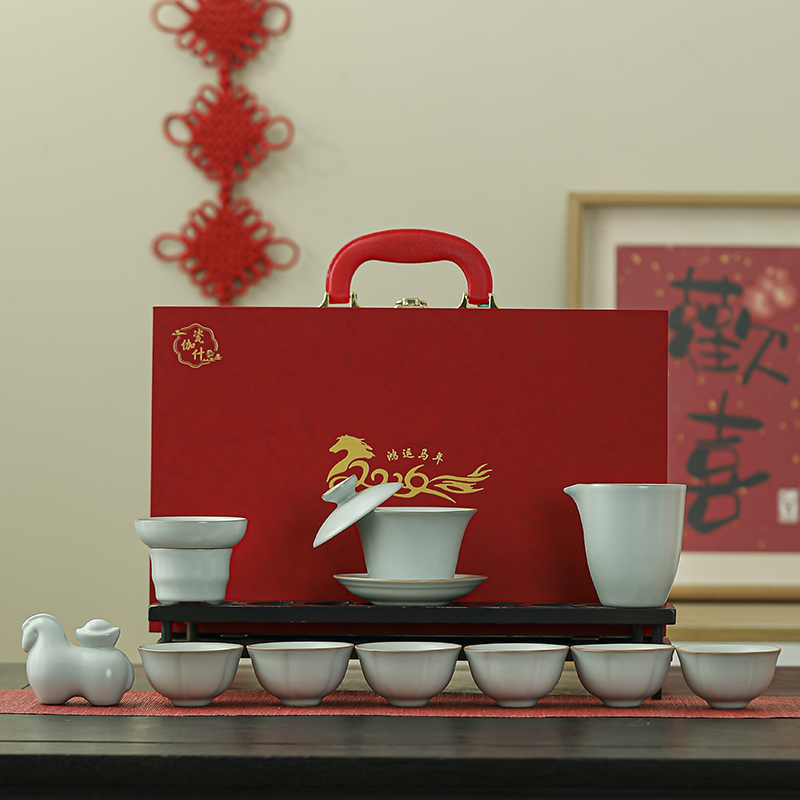 源头瓷伽什财运亨通汝窑天青茶具CJS-RY-012