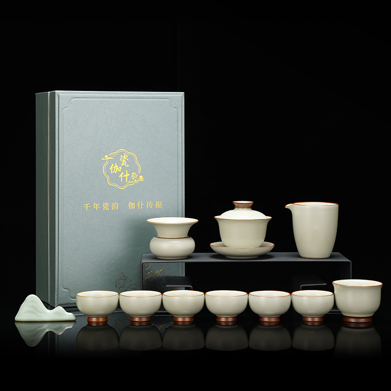 源头瓷伽什晨光初染汝窑茶具套装CJS-RY-008
