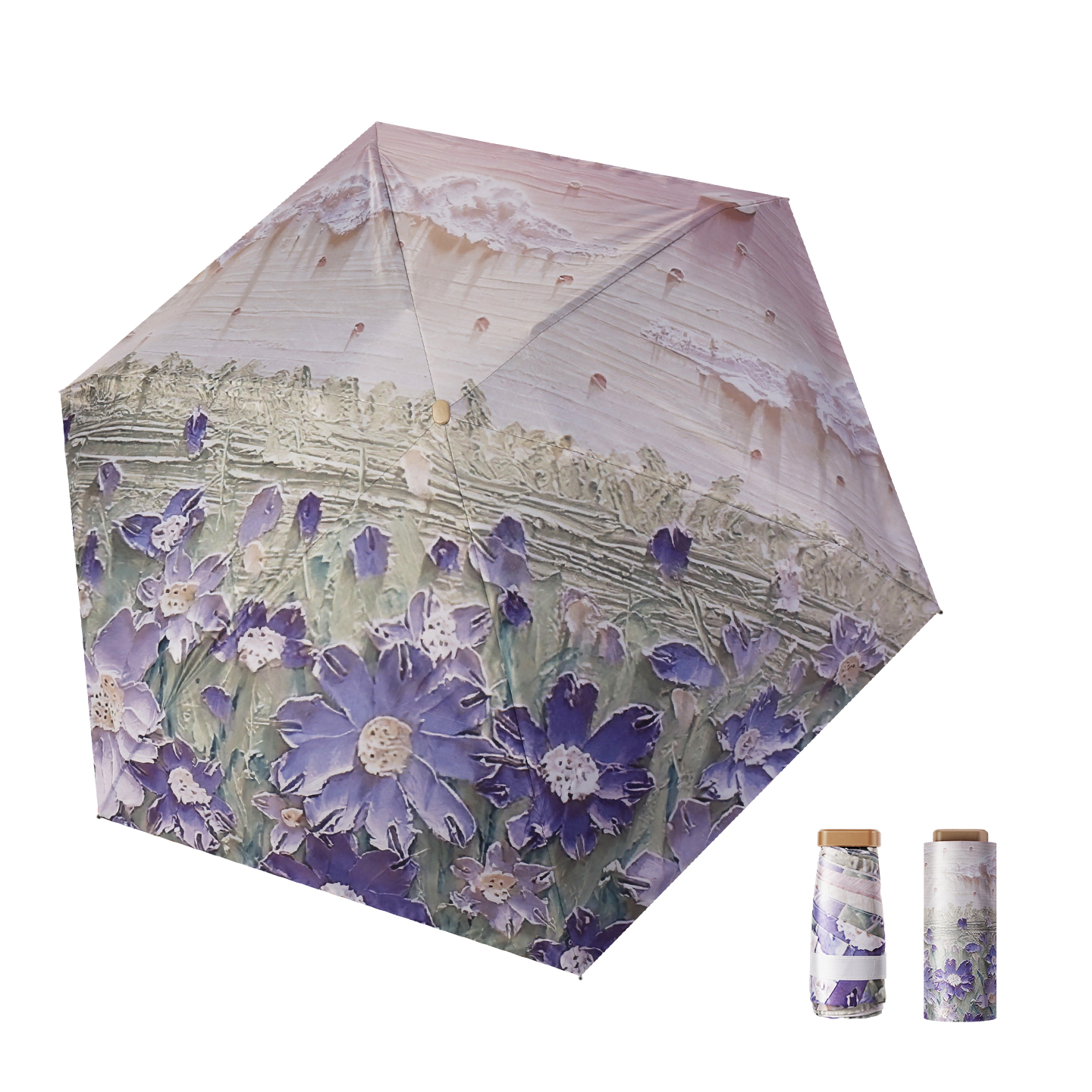 路悠悠六折六骨黑胶印花晴雨伞卡片伞ZC510