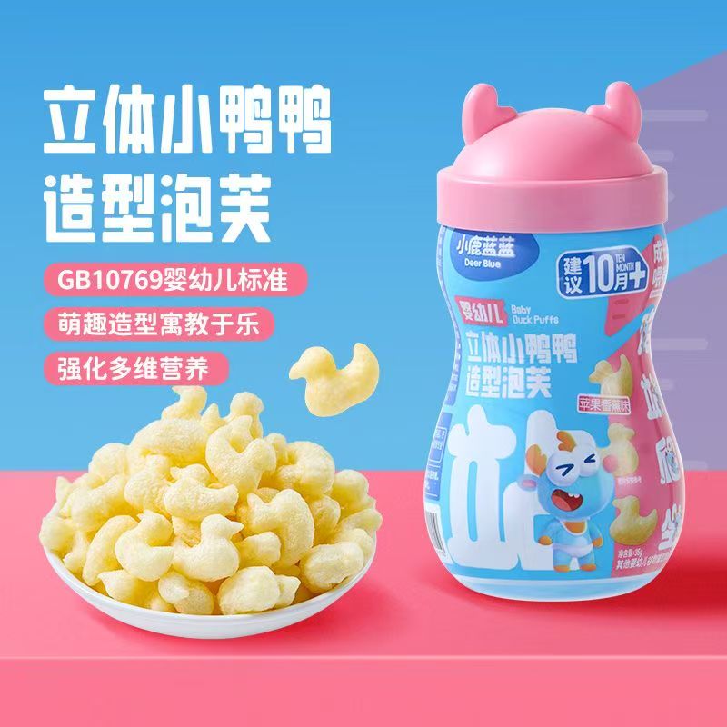 小鹿蓝蓝零食婴幼儿立体小鸭鸭造型泡芙/苹果香蕉味/35g