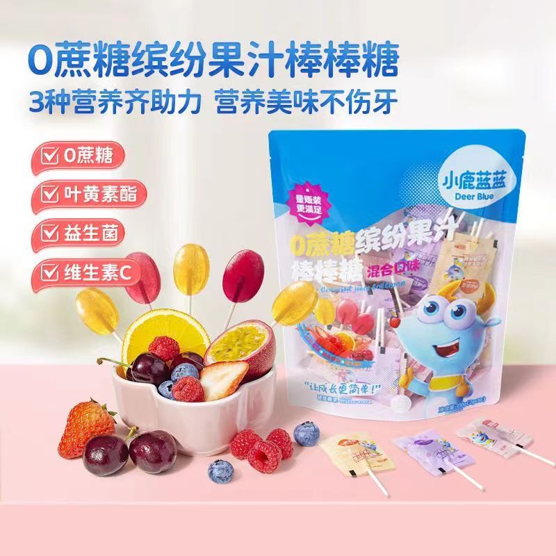 代发自营小鹿蓝蓝零食0蔗糖缤纷果汁棒棒糖/混合口味/210g小鹿蓝蓝零食0蔗糖缤纷果汁棒棒糖/混合口味/210g