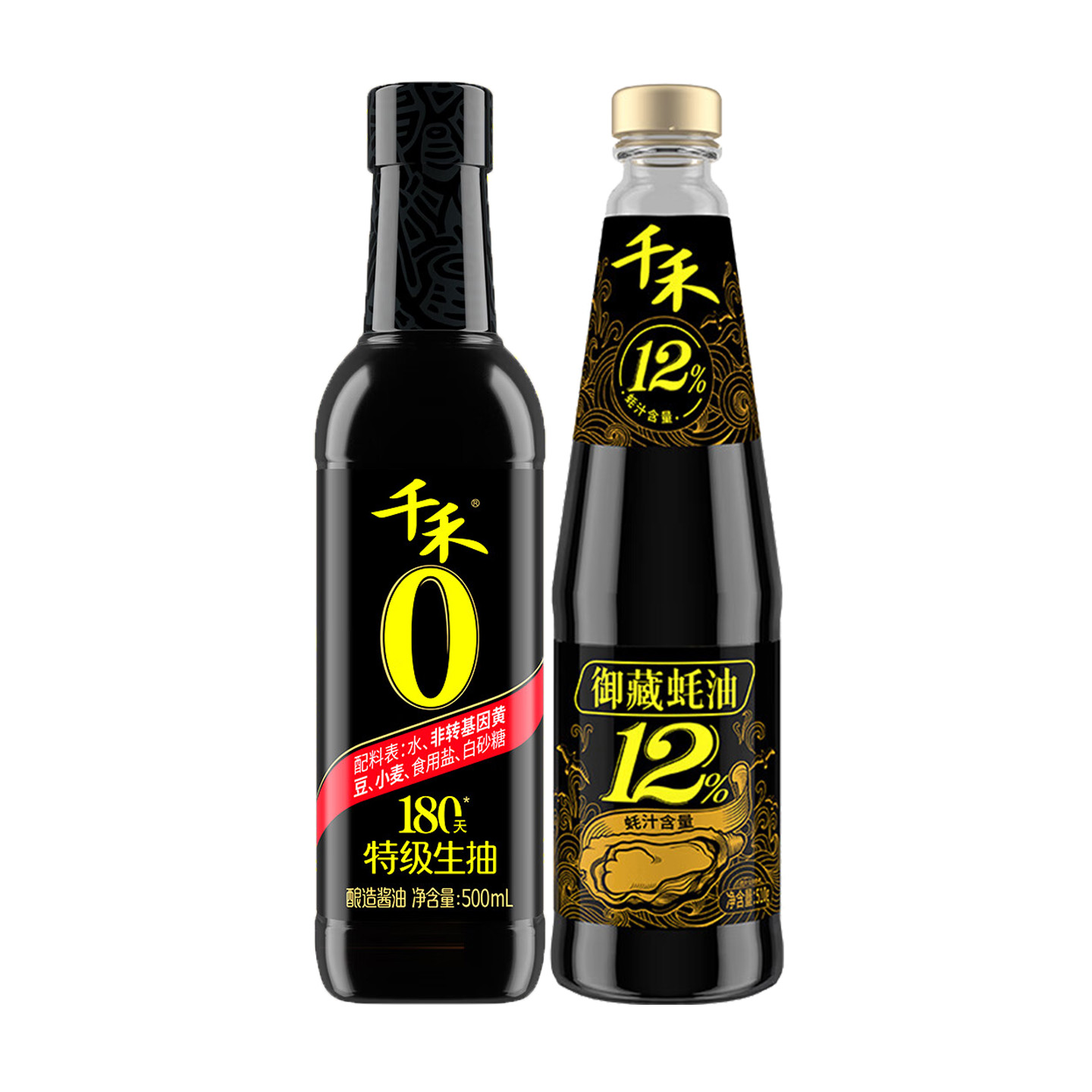 代发千禾零添加酱油180天特级生抽500ml+千禾御藏蚝油510g 12%蚝汁含量调味组合装