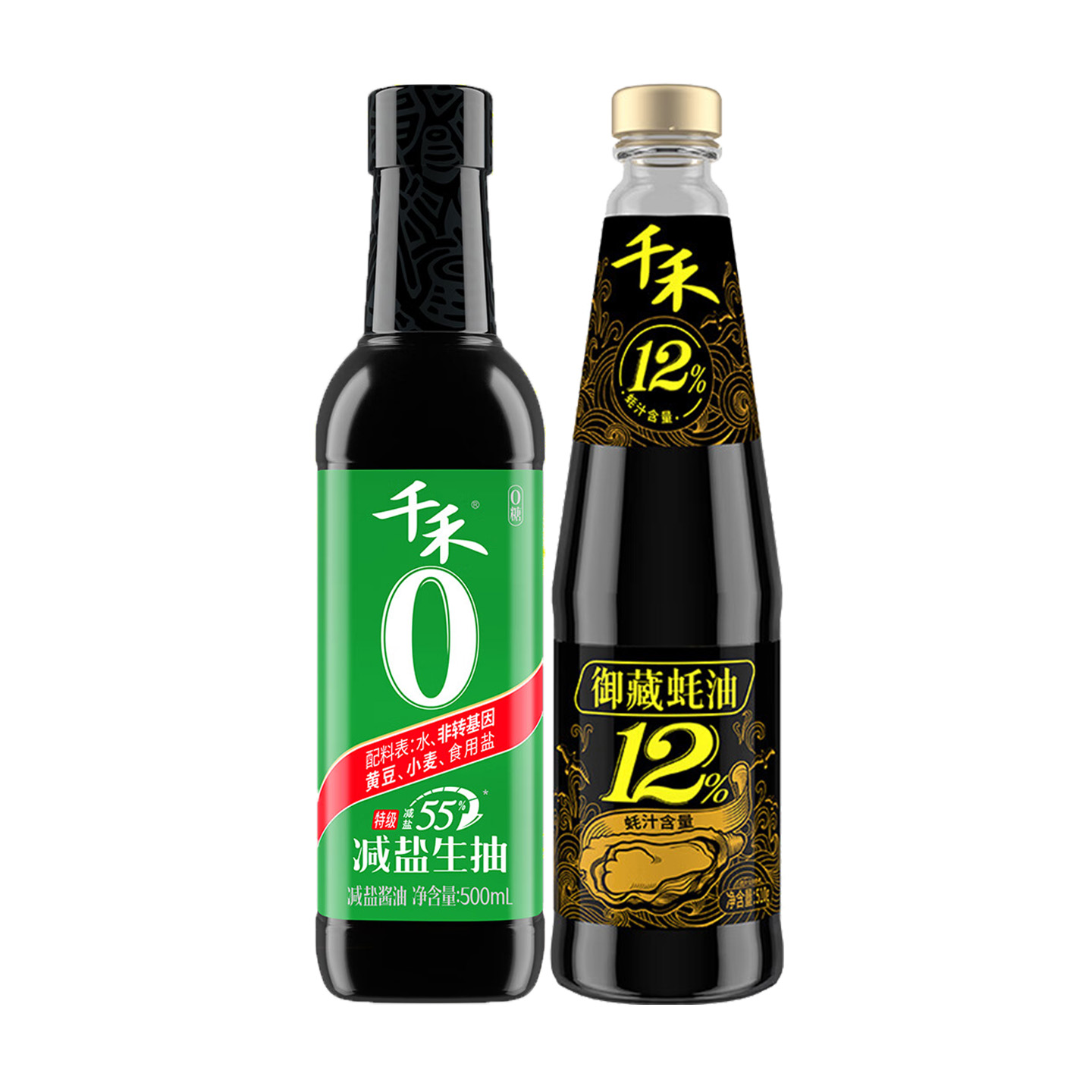 代发千禾零添加酱油减盐55%特级生抽 500ml+千禾御藏蚝油510g 12%蚝汁含量调味组合装