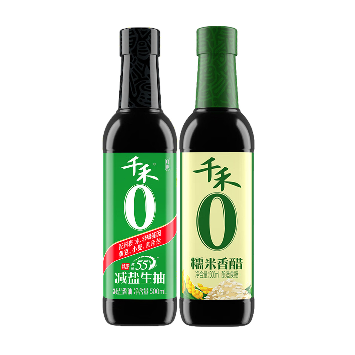 代发千禾零添加酱油减盐55%特级生抽 500ml+千禾零添加糯米香醋500ml