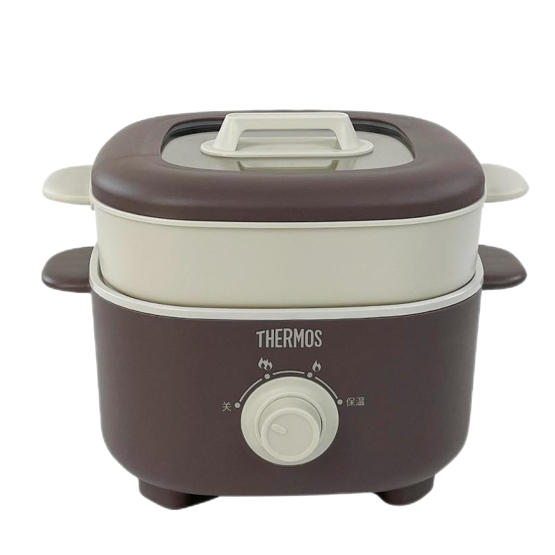 代发膳魔师（THERMOS） 多功能锅电火锅家用小火锅电炒锅带蒸屉EHA-4333A 可可棕